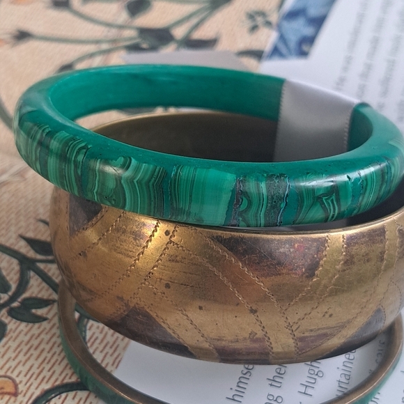 Set of 3 bracelets brass and malachite - Picture 3 of 5